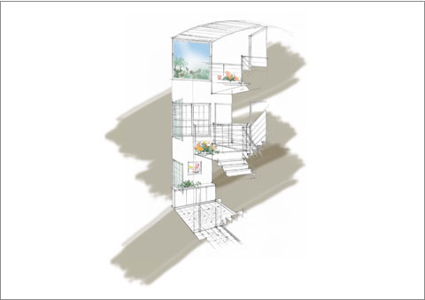 建築パース、プレゼン。ソフトパース、階段周り